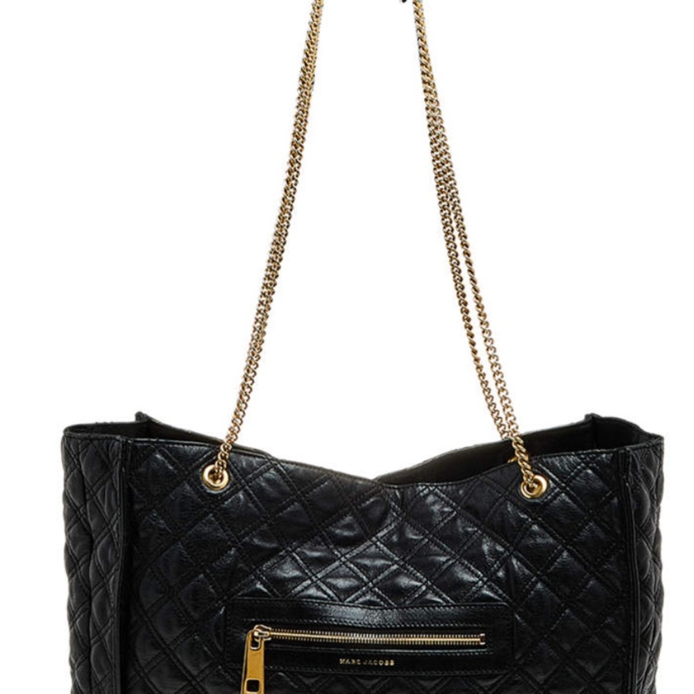 Marc Jacobs Black Quilted Shoulder Bag with Gold Chain